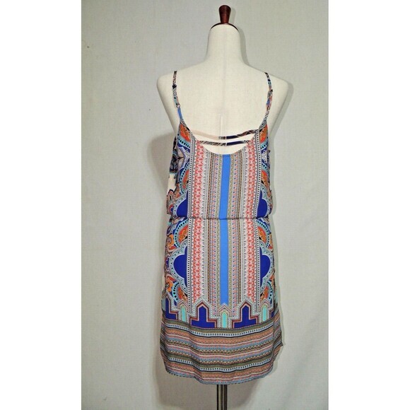 Lucy & Laurel Spaghetti Strap Cinch Waist Abstract Mini Shift Dress Sz. 4 - Picture 2 of 10